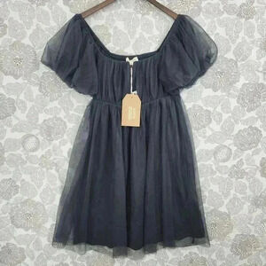 NWT Anthropologie Listicle Womens Off-Shoulder Puff Sleeve Mini Dress L